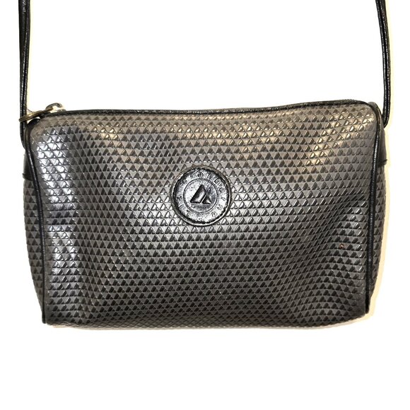 Vintage 1980's  Liz Claiborne Black Geometric Pattern Crossbody Bag - Picture 1 of 12